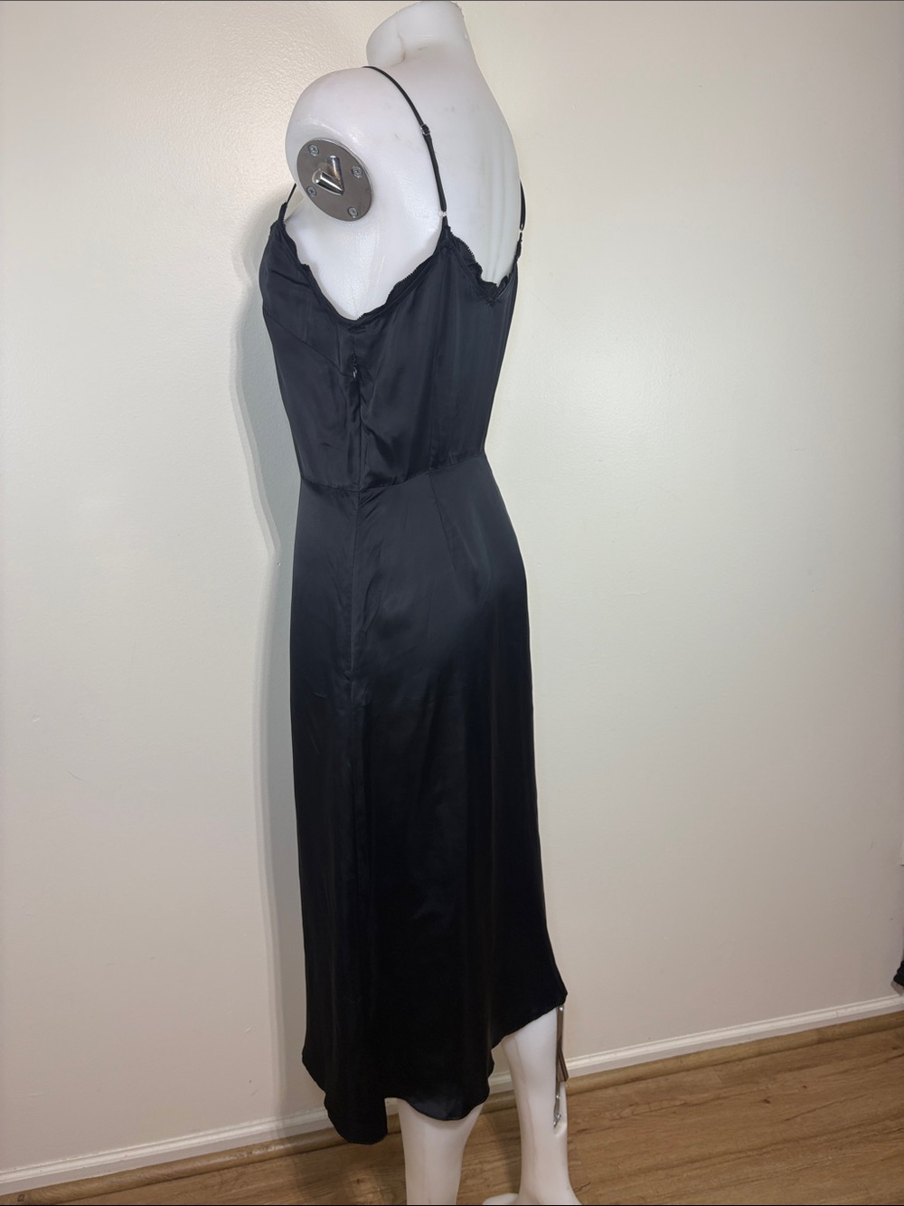 Wilfred Sonnet Slip Dress Black Satin Lace Trim Midi Dress Size 4 | Aritzia - Picture 4 of 12